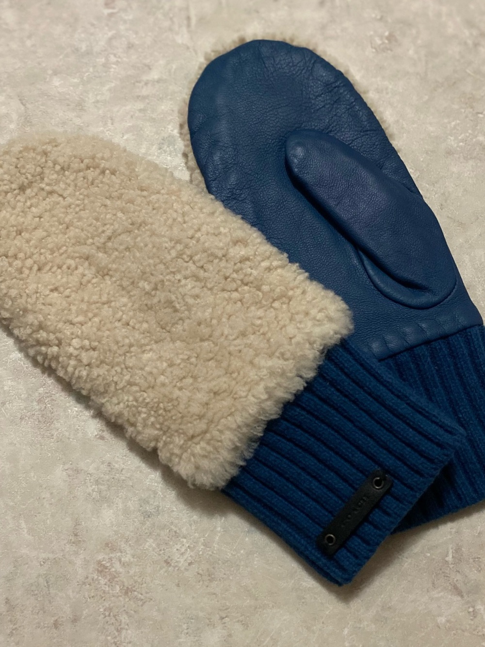 Coach fluffy shearling fur and leather mittens